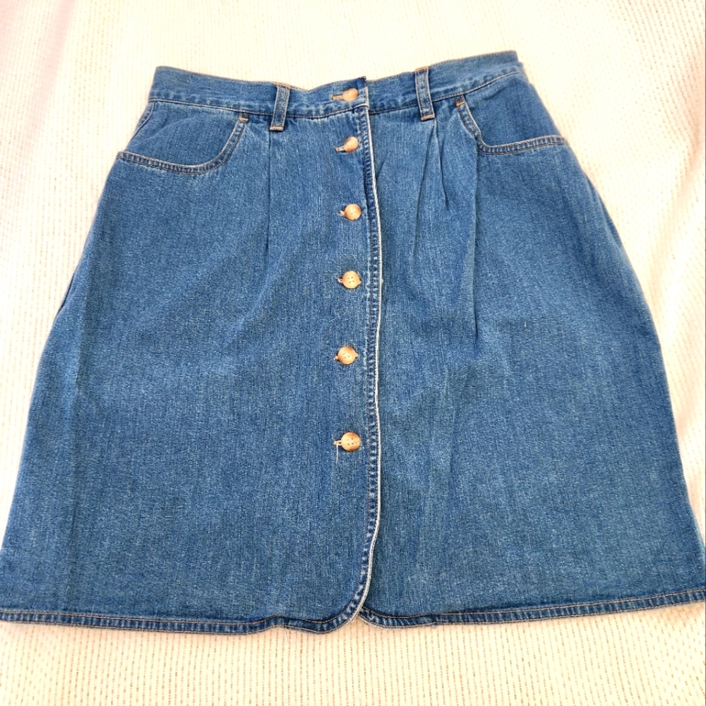 Denim Button-Front Skirt